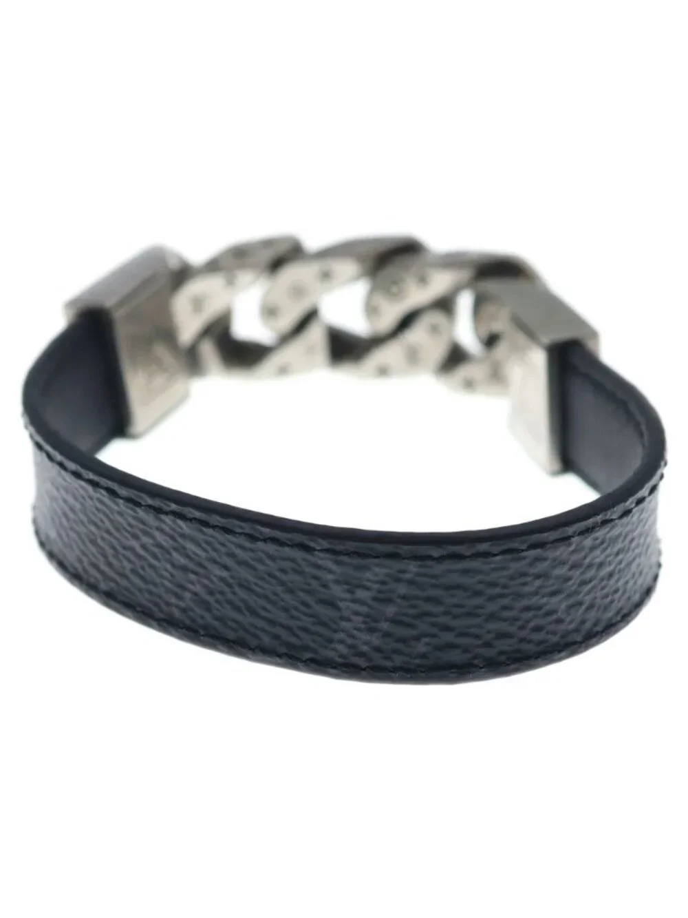 Louis Vuitton Monogram Eclipse Bra Mono Chain Leather Blur Black Silver Bracelet